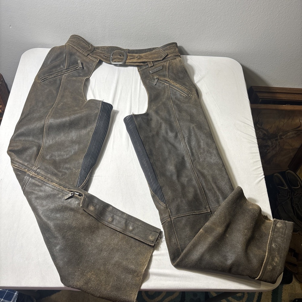 Vintage/Y2K Harley-Davidson Genuine Leather Chaps Size Large Distressed Brown